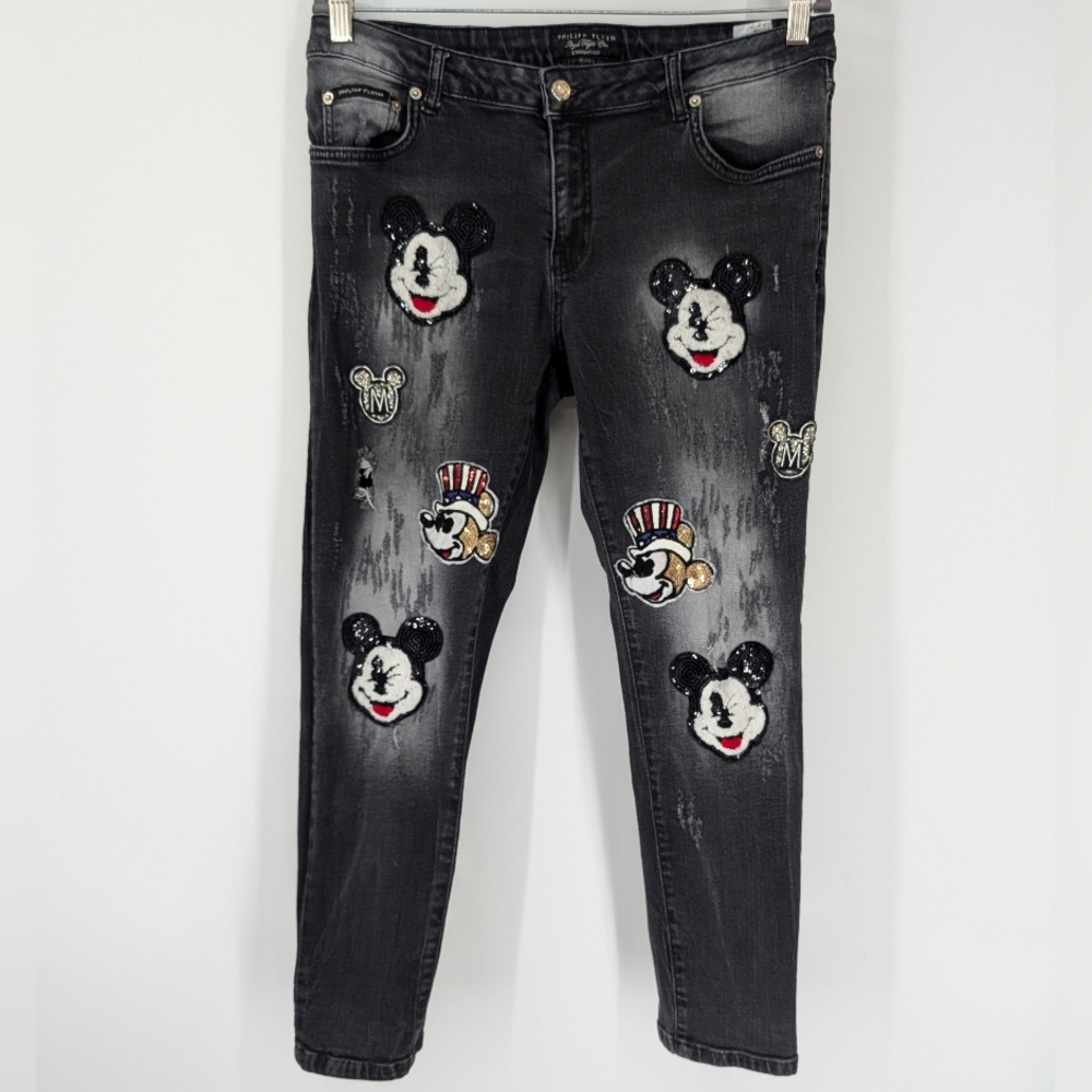 Philipp Plein Illegal Fight Club Black Mickey Straight Cut Boyfriend Jeans 31